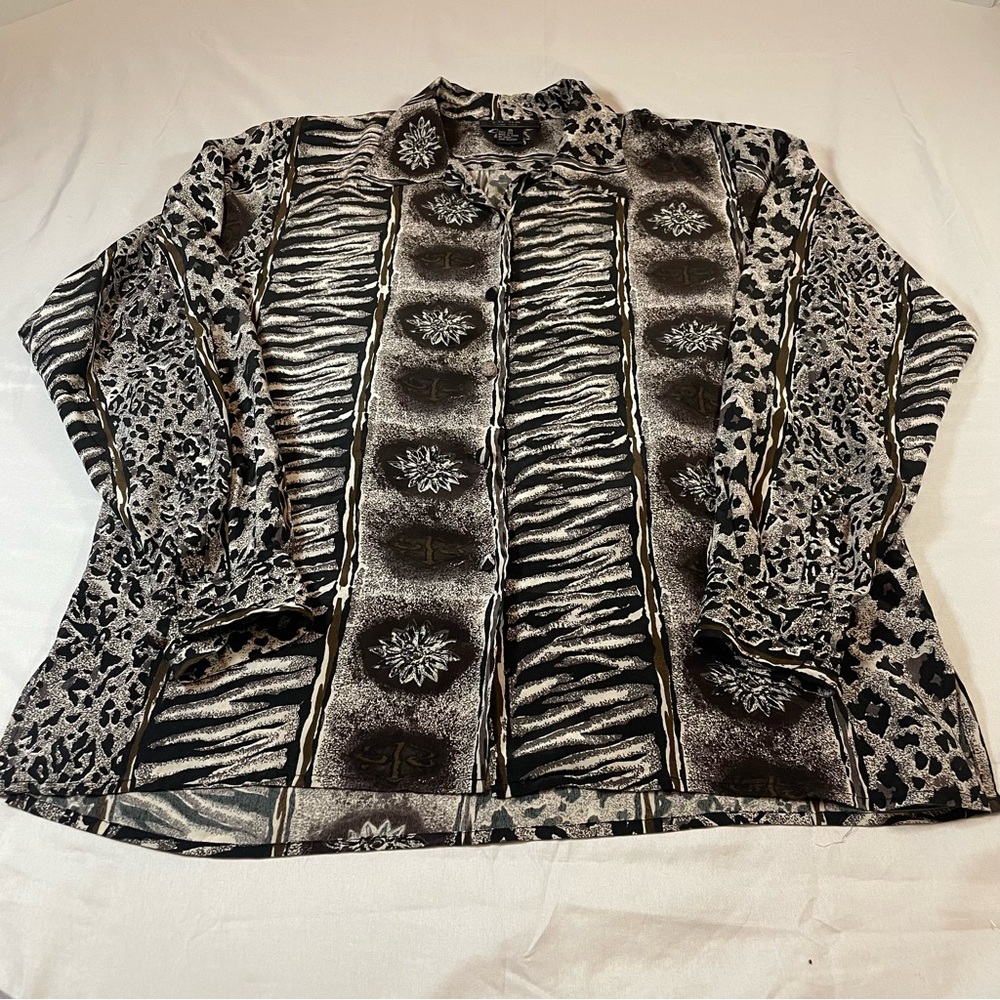 FU DA 100% Silk‎ Animal Print Blouse